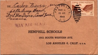 UNITED STATES 1949 CANAL ZONE AIRMAIL COVER ADDR LOS ANGELES CANC FORT DAVIS - Image 1 of 2