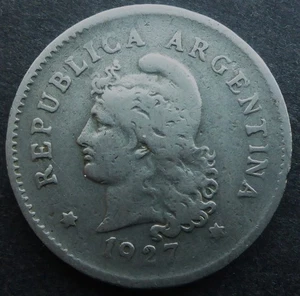 ARGENTINA 1927  TEN CENTAVOS "FLOWING HAIR" 88 YEARS OLD!!  FREE SHIPPING - Picture 1 of 2