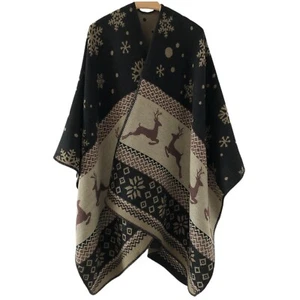 Oversized Multicolor Block Shawl Wrap Open Front Poncho Cape Cardigan Unisex - Picture 1 of 7