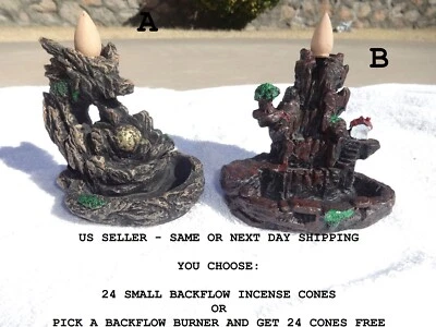 BACKFLOW BURNER INCENSE CONES HOLDER WATERFALL EFFECT RESIN LITTLE HOUSE DRAGON - Image 1 of 4