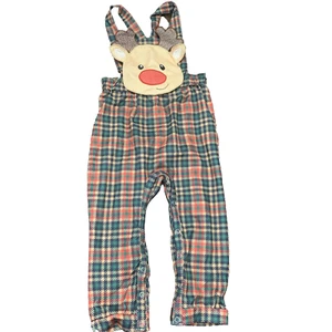 Kids Unisex 18-24 Months Reindeer Themed Plaid Romper  - Picture 1 of 5