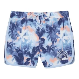 Justice Girls Dolphin Shorts Blue Size 10 Lace Up Front Elastic Waistband Logo - Picture 1 of 12
