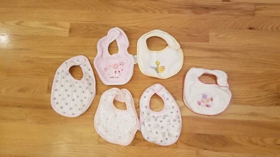 Lote de 6 babadores vintage para bebês meninas flores animais algodão 0-3 meses amarelo rosa - Imagem 1 de 3