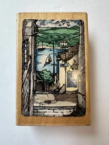 Stampendous! Ferry Inn View Stamp M056 Seaside Village Sailboats 1996 - Imagen 1 de 6