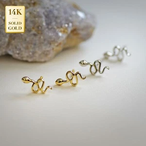 Pendientes de oro 14K vendidos ojos de diamante serpiente diamantes genuinos declaración regalo único - Imagen 1 de 6