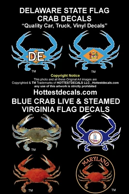 HOTTESTDECALS.COM DELAWARE CRAB DECAL Virginia Crab State Flag Sticker Car Truck Boat YETI COOLER