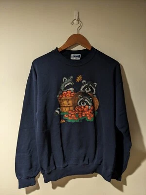 Linda sudadera mediana azul vintage años 90 mapache animal Foto 1 de 4