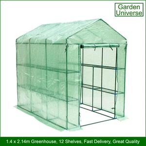 Greenhouse Garden Universe WalkIn PE Cover 12 Shelves 1.4m x 2.14m Roll Up Door - Picture 1 of 12