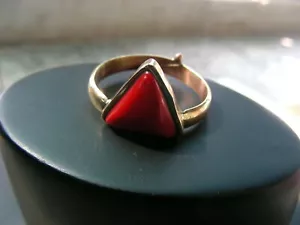 Handmade Brass Gemstone Ring In Red Coral For Mangal Grah Shanti Adjustable - Picture 1 of 2