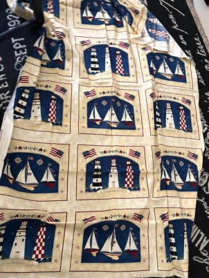 2YD 44X69 MODA Deb Strain LIGHTHOUSE CAPE Cheater Quilt Top Fabric BLUE 18 Panel - Image 1 of 4