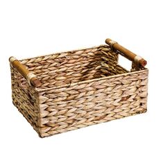Wicker Basket Rectangular with Wooden Handles for Shelves,Water Hyacinth1993