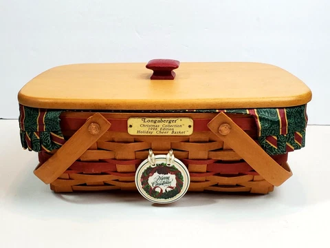 Longaberger 1996 Christmas Collection  Holiday Cheer Basket w Protector & Liner Cover