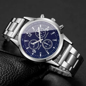 Men's Watch Stainless Steel Bracelet Band Calendar Analog Round Dial Wristwatch - Picture 1 of 7