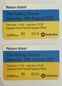 DUBLIN BUS Ticket Lot X2 THE ROLLING STONES 2007 bus ticket A585