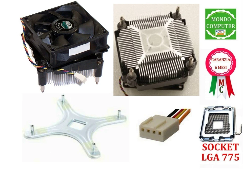DISSIPATORE PROCESSORE SOCKET LGA 775 COOLER MASTER & 4 PIN FAN CPU - Immagine 1 di 1