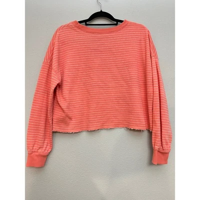 Sudadera corta Shiritude Active a rayas rosa coral manga larga mediana Foto 1 de 4