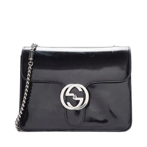 Gucci Black Patent Interlocking G Flap Small Shoulder Bag 123836536 - Picture 1 of 3