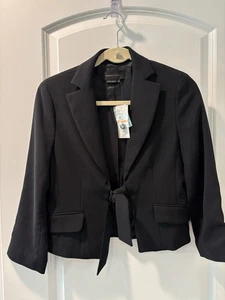 BCBG MAX AZRIA Black Cropped Tie Front Crepe Jacket Blazer Women’s Sz Small NWT - Picture 1 of 5