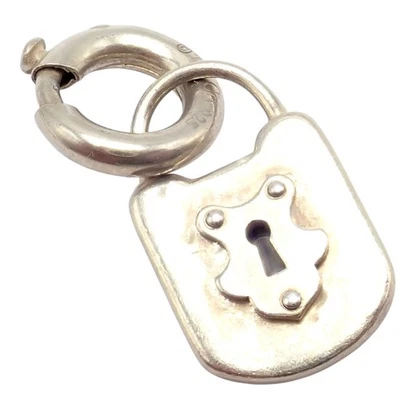 Tiffany & Co. Silver Classic Padlock Charm Pendant + Spring Ring Clasp - Image 1 of 4