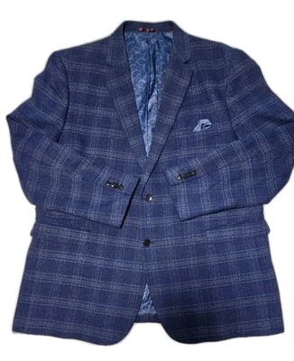 Johnston & Murphy Blazer Mens 2XL (48-50L) Blue Plaid Sport Coat Jacket - Lined - Image 1 of 4