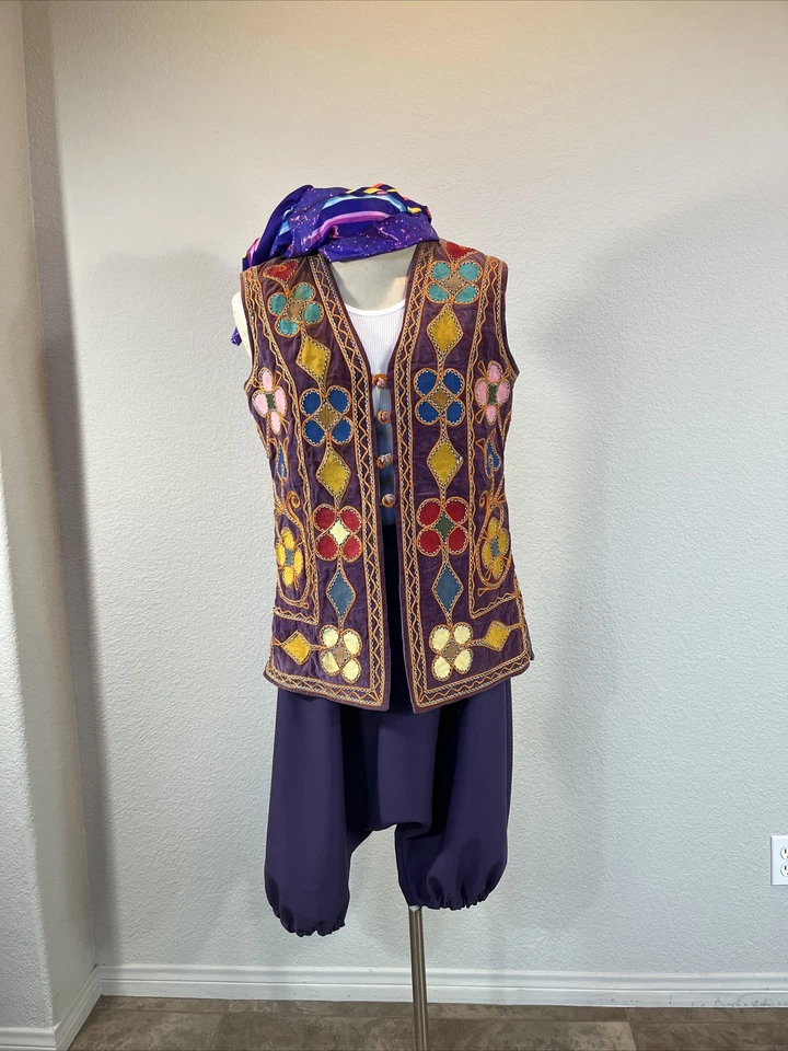 "Disfraz Aladdin Coro Comerciante Púrpura Colorido Chaleco Musical Talla 42"" Nuevos Pantalones" Foto 1 de 4