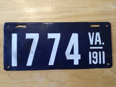 Оригинальный фарфоровый номерной знак 1911 Virginia. Хорошо. Низкий No. Любительская корректировка. - Изображение 1 из 4
