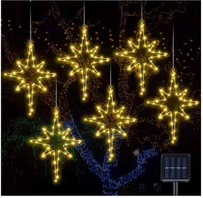 Paquete de 6 luces solares de estrella de Navidad LED colgantes de 16 pulgadas para exteriores blanco cálido Foto 1 de 4