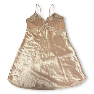 80er Vintage Victoria’s Secret Gold Label rosa Satin Spitze Negligee Slip Minikleid Medium - Bild 1 von 6