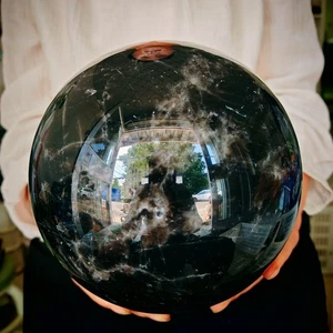 17.27LB TOP Natural black quartz ball crystal hand carved healing - Imagen 1 de 5