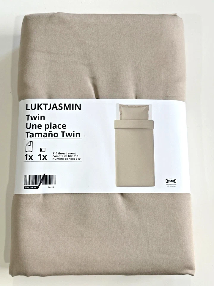 IKEA LUKTJASMIN Twin Duvet Cover & Pillowcase Gray-Beige 605.703.04