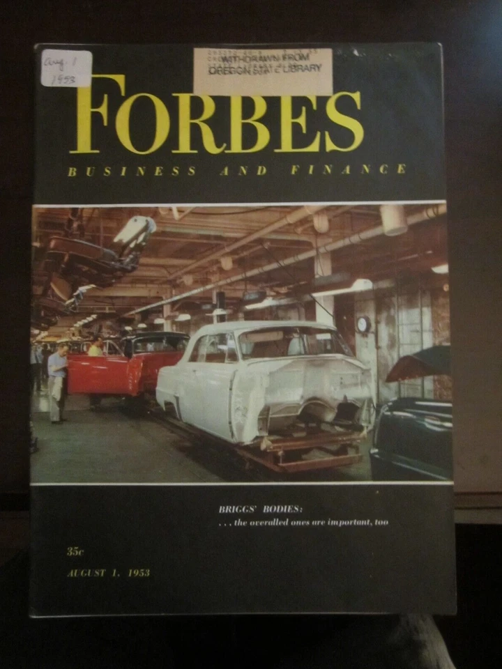 Forbes Business Magazine August 1953 Briggs Bodies Automobile Line 67 - Image 1 of 1