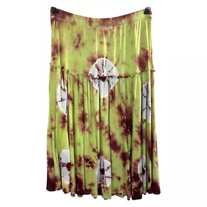 Y2K Hippie Tie Dye Midi Skirt XL Pullon Tiers Grn Brn Boho Festival Forest Gypsy - Picture 1 of 12