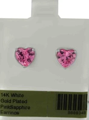 BRINCOS STUD DE SAFIRA ROSA AAA 2,80 cts folheados a ouro branco 14k - Fabricados nos EUA - Novo com etiquetas - Imagem 1 de 4