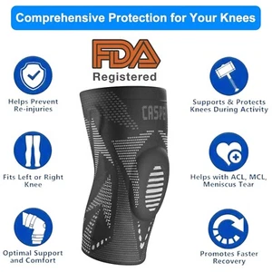 Caspe Knee Sleeve Compression Brace Support Gym Joint Pain Arthritis Relief Gift - Picture 1 of 17