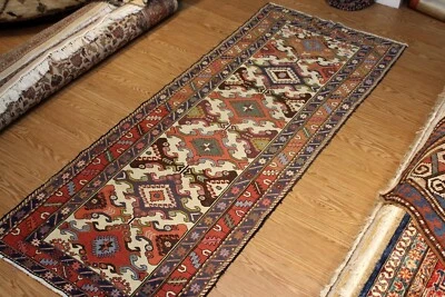 _HAND_MADE_SUMAC_KILIM_3'9" x 9' Alfombra tejida Hall runner diseño caucásico SUMAK Foto 1 de 4