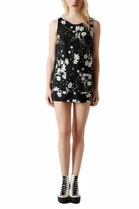 Topshop Black Floral Playsuit with Pockets Size 8 Lightweight Summer Abstract - Picture 1 of 5