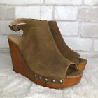 Lucky Brand Wooden Wedge Brown Studded Reptile Embossed Suede Slingback Clog 8