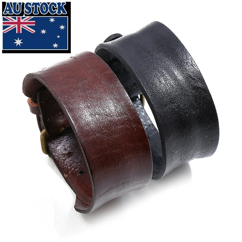 Pulseira de couro masculina feminina punk larga 3 cm pulseira bracelete ajustável - Imagem 1 de 4