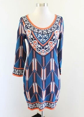 Vestido Suéter Flying Tomato Azul Naranja Geométrico Ajustado Talla M Tejido Boho Foto 1 de 4