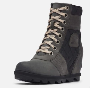 SOREL Women's LEXIE Wedge Bootie Waterproof Dark Slate Leather Textile Boot 7.5 - Picture 1 of 5