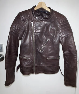 BLK DNM Brown Leather Biker Jacket Size S - Image 1 of 4