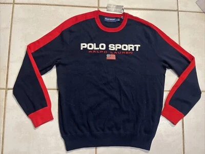 Новый с Ярлыками RALPH LAUREN Polo Sport темно-синий флаг Crew свитер мужской большой $125 - Изображение 1 из 4
