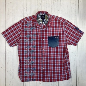 ⚡️Bugle Boy Shirt Adult L Red/Blue Men’s Plaid Short Sleeve Button Up B8 - Picture 1 of 9