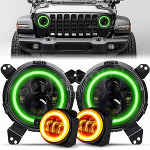 For Jeep Wrangler JL Gladiator JT 2018+ Green Halo LED Headlight Fog Light Combo - Bild 1 von 23