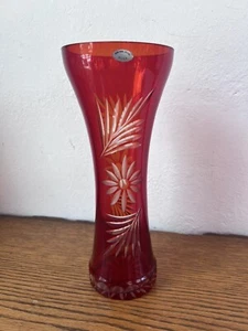 BADASH RUSSIAN CRYSTAL RED RUBY CRANBERRY CUT VASE - Picture 1 of 9