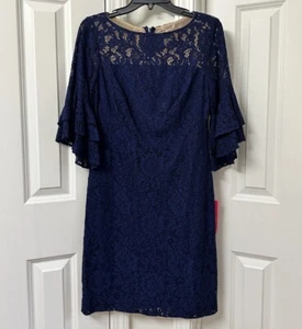 Lauren Ralph Lauren Lace Bell Sleeve Dress, Size-4, Navy - Picture 1 of 3
