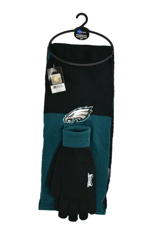 New 3PC NFL Philadelphia Eagles Colorblock Scarf & Glove Gift Set Cover