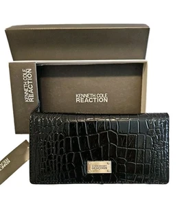 Kenneth Cole Reaction Slim Clutch/ Wallet Faux Snake Skin Black NWT  - Picture 1 of 6