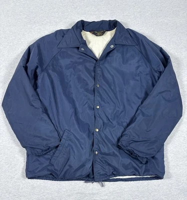 Vintage Sears Coach Jacket Nylon Snap Front Cotton Lined Navy L EUC - Image 1 of 4