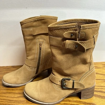 Botas MATISSE Cuero NuBuck Tostado Genuino “Temprano” Hebilla Cremallera Media Pantorrilla Mujeres 9M Foto 1 de 4